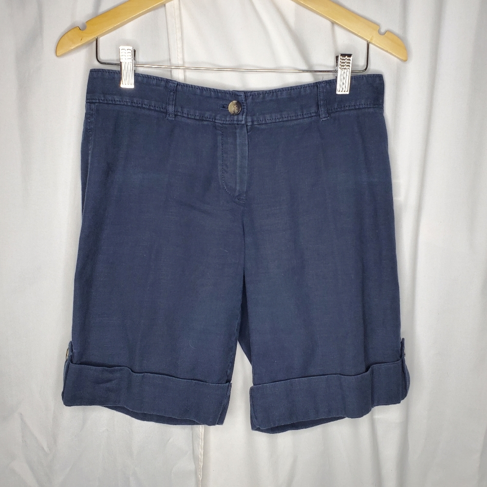 ♤ Theory Channing Linen Blend Bermuda Shorts Blue Size 4